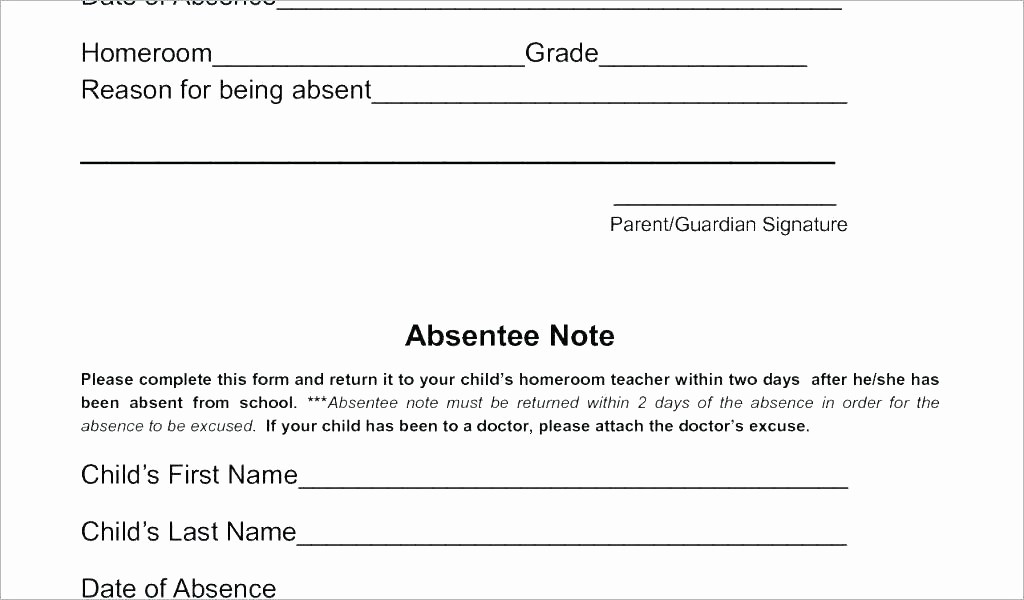Note to School for Absence Unique Absent Letter because Sick Sample for School Leave