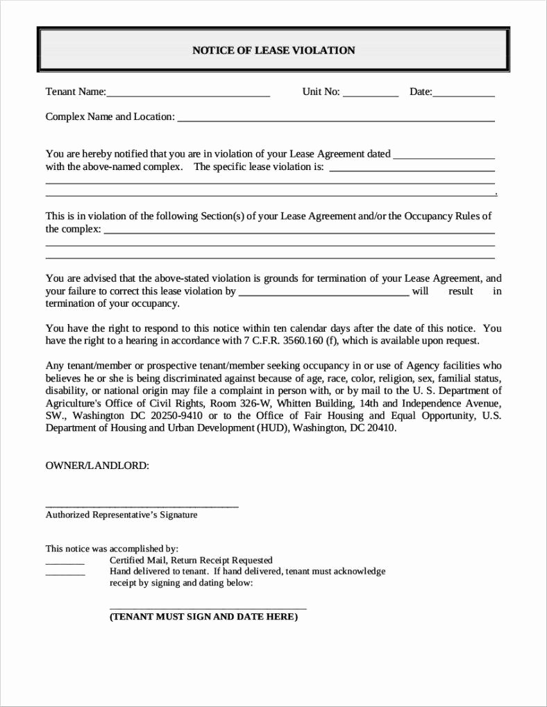 Notice Of Lease Violation Template Luxury 8 Written Warning Letter