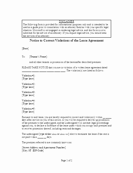 Notice Of Lease Violation Template Luxury Letters Fice