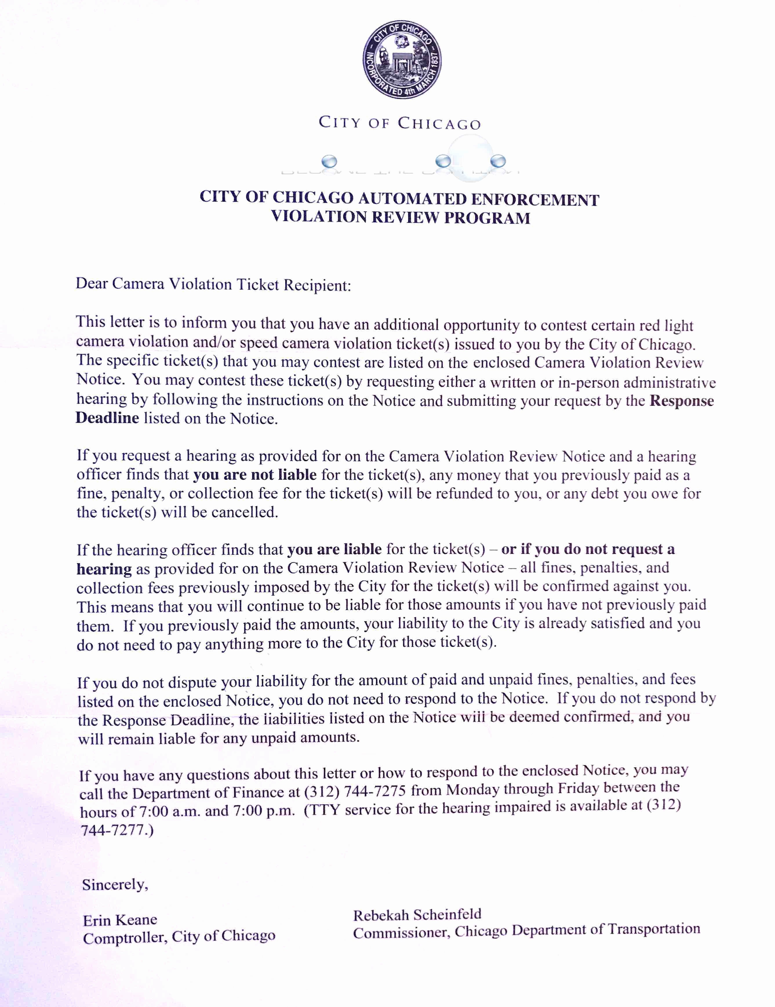 Notice Of Violation Letter Sample Unique City Of Chicago Automated Enforcement Violation Review Program