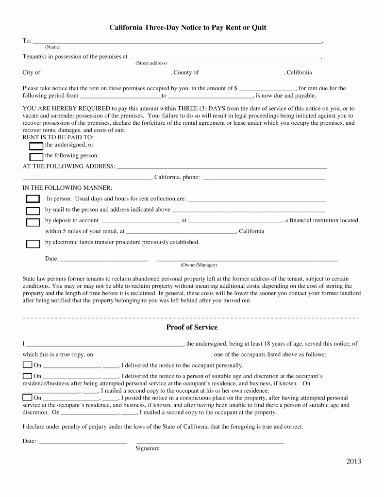 Notice to Pay or Vacate Best Of California 3 Day Notice to Quit form
