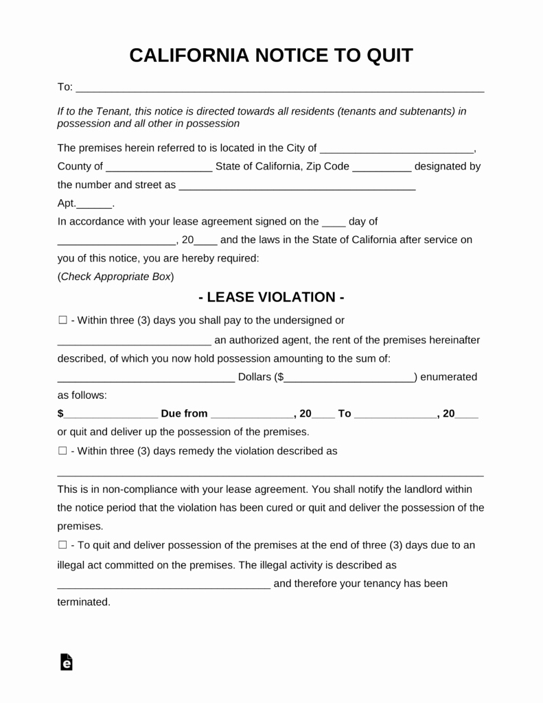 Notice to Pay or Vacate Elegant Free California Eviction Notice forms