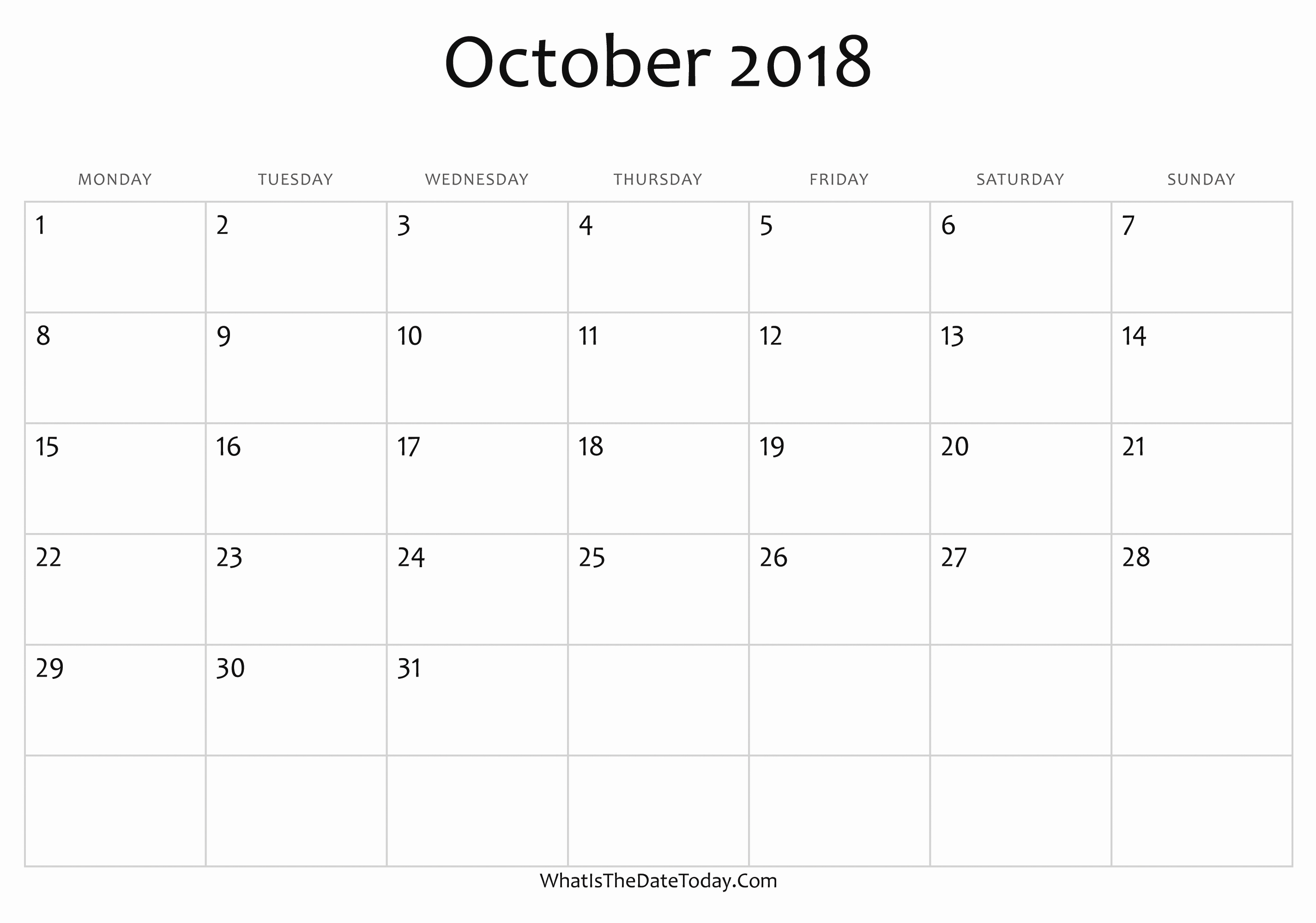 October 2018 Printable Calendar Word Awesome Blank October Calendar 2018 Editable