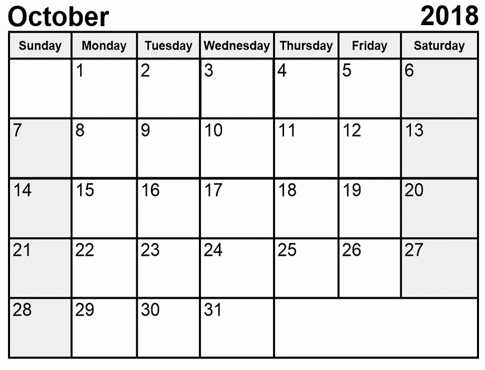 October 2018 Printable Calendar Word Elegant Free October 2018 Calendar In Printable format Templates