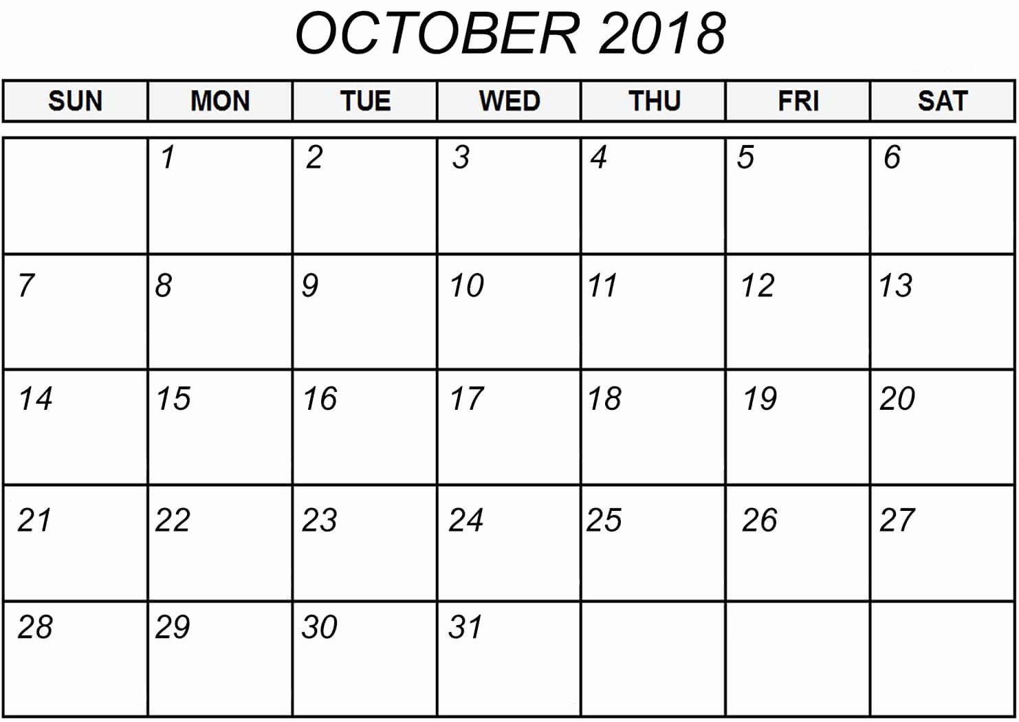 October 2018 Printable Calendar Word Elegant October 2018 Calendar Printable Word – Printable 2018