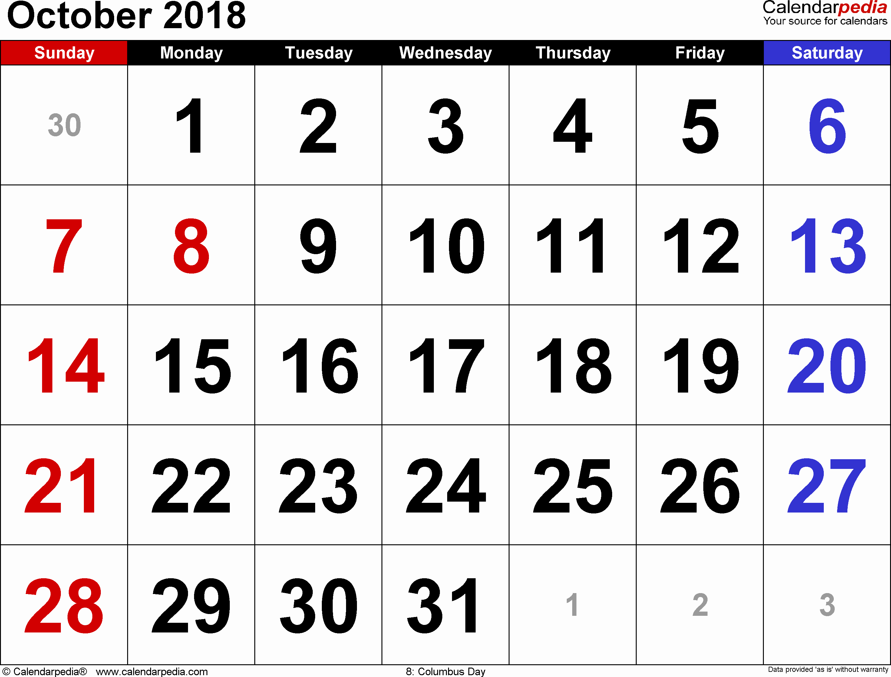 October 2018 Printable Calendar Word Inspirational October 2018 Calendar Word