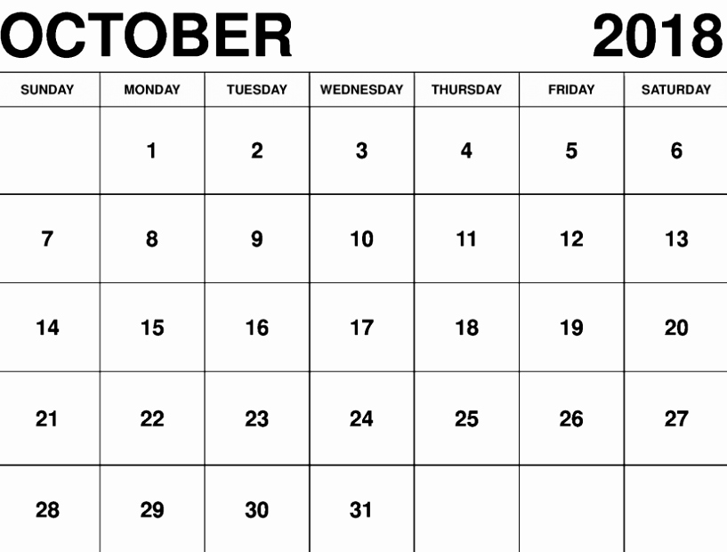 October 2018 Printable Calendar Word Lovely October 2018 Calendar Word