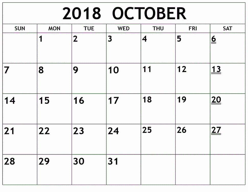 October 2018 Printable Calendar Word Luxury Download Printable October 2018 Calendar Pdf Excel Word