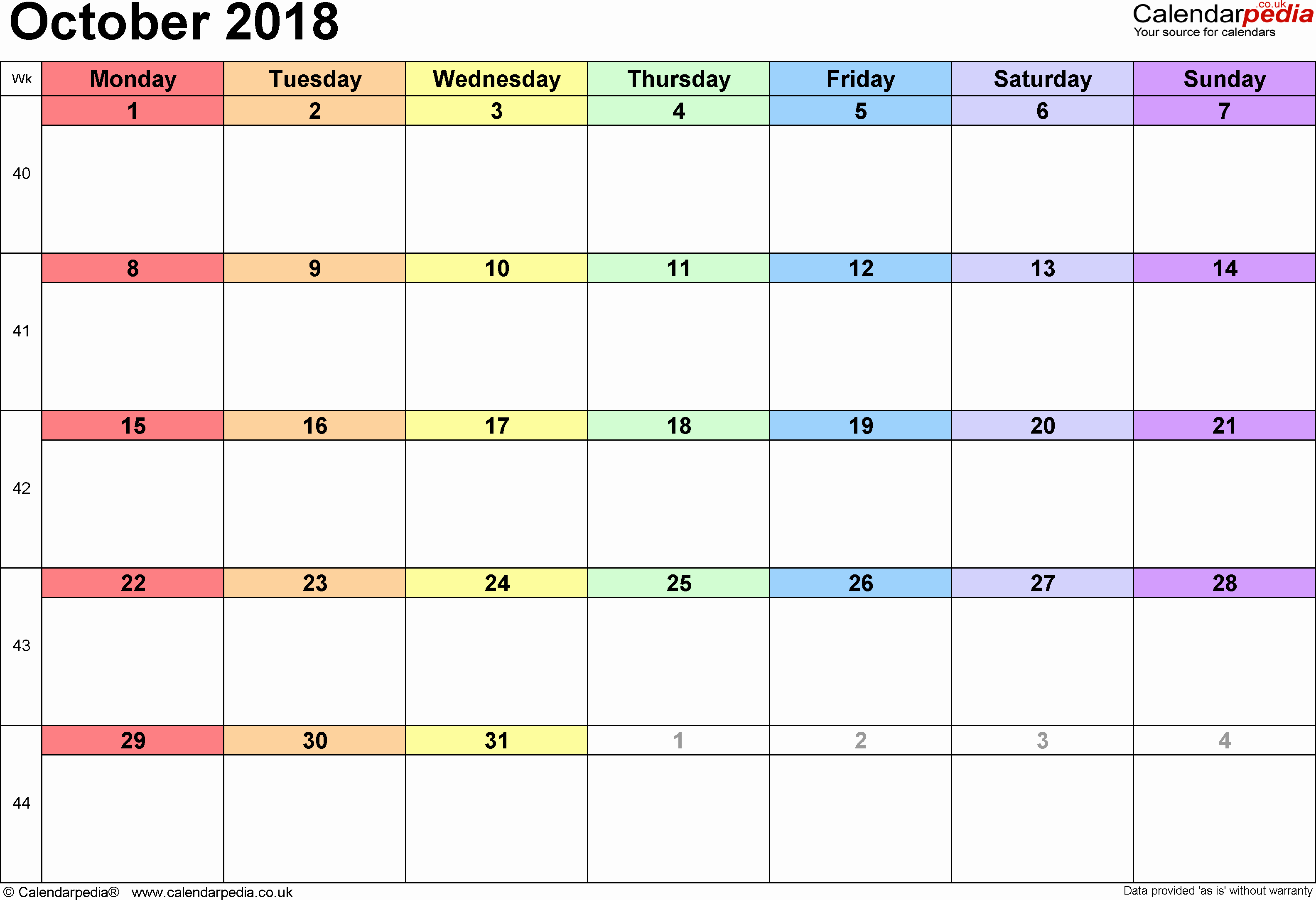 October 2018 Printable Calendar Word Luxury October 2018 Calendar Word