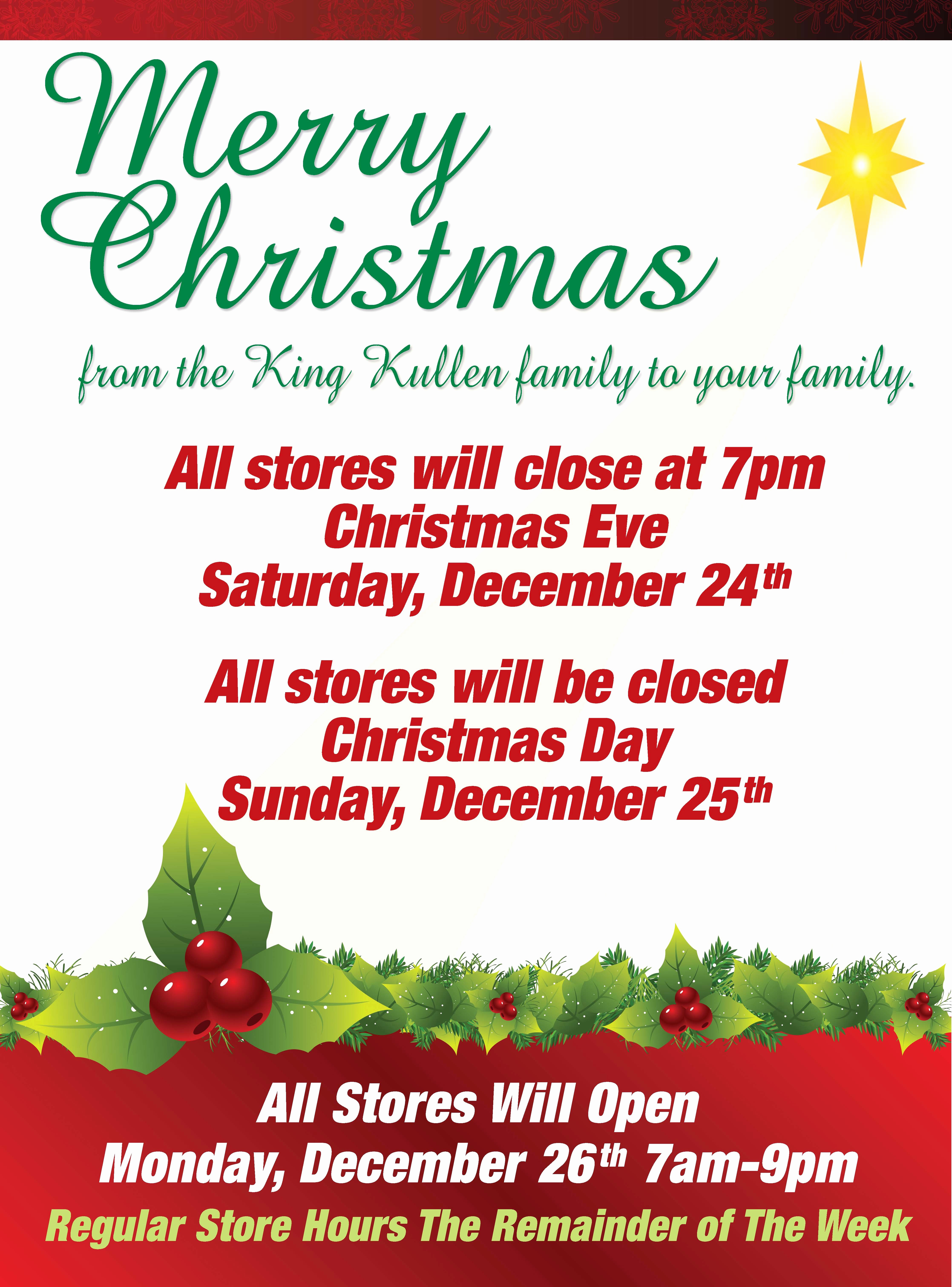 Office Closed for Holiday Sign Best Of Christmas Store Hours King Kullen