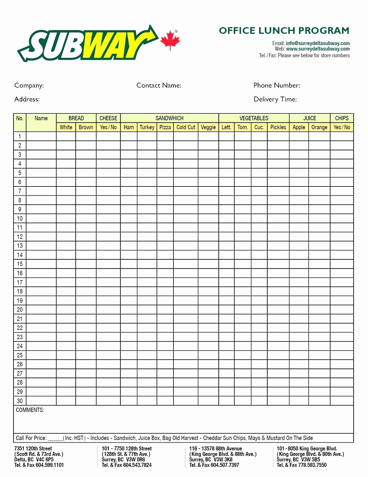 Office Lunch order form Template Beautiful Fice Lunch order form Template