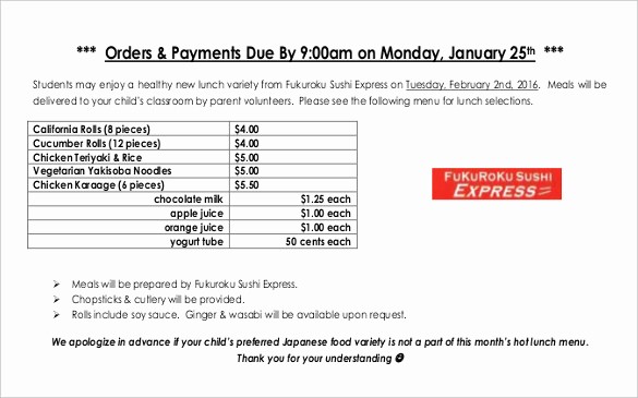 Office Lunch order form Template Fresh 18 Food order Templates – Free Sample Example format