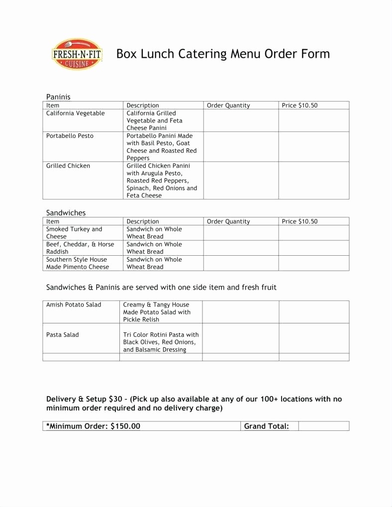 Office Lunch order form Template Unique Catering order form Template Excel Celowithjo