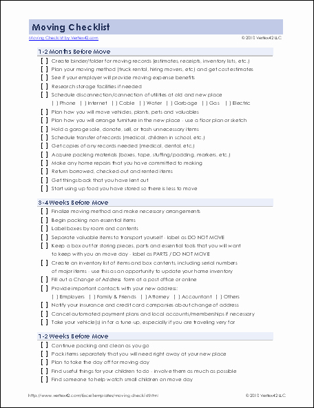 Office Move Checklist Template Excel Beautiful Detailed Moving Checklist Printable Moving Checklist for