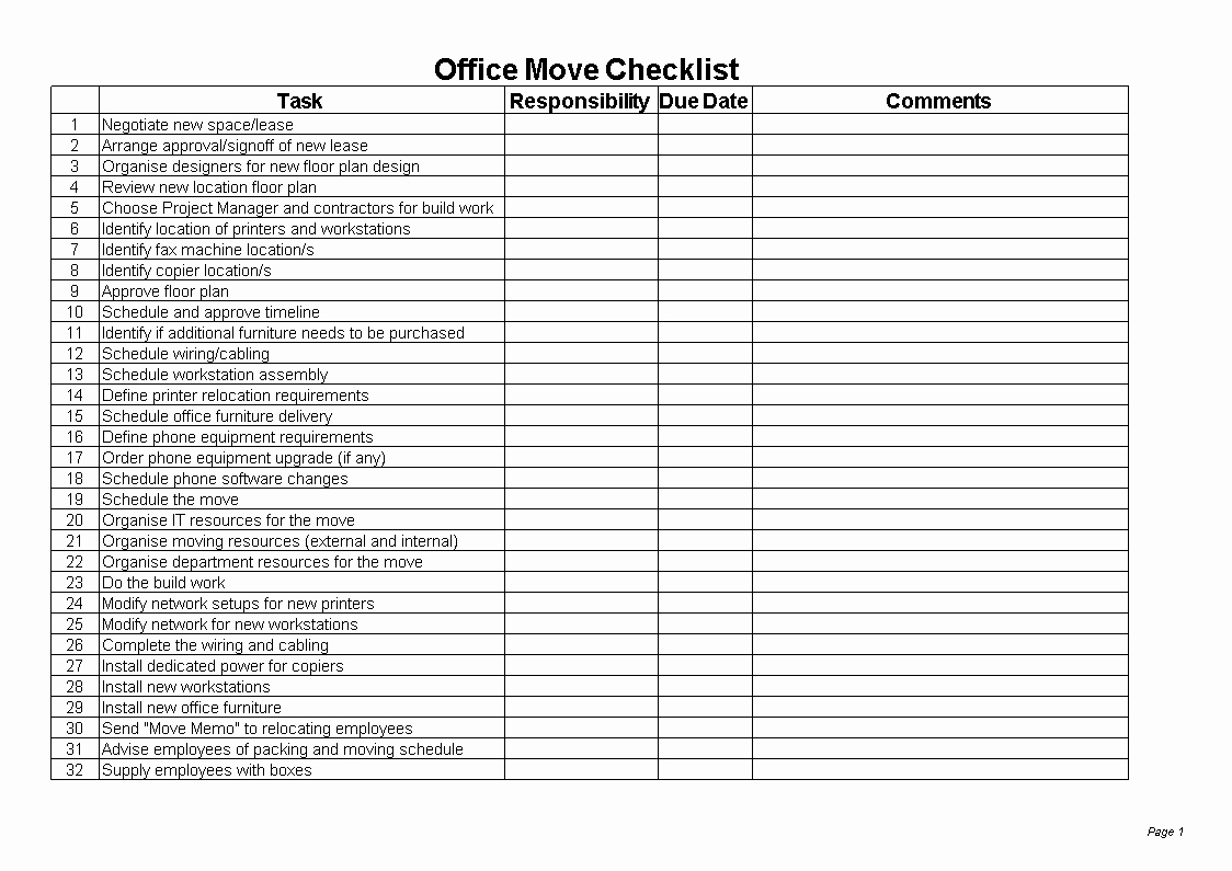 Office Move Checklist Template Excel Beautiful Free Fice Move Checklist Excel