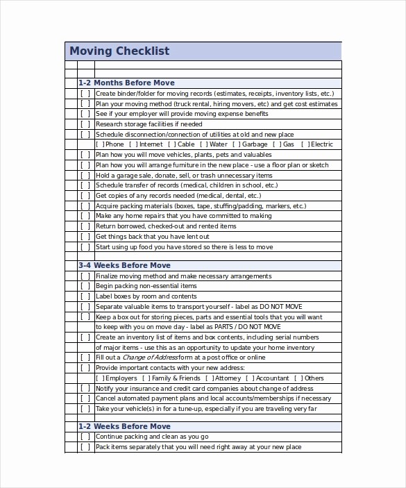 Office Move Checklist Template Excel Inspirational Moving Checklist Template 20 Word Excel Pdf Documents