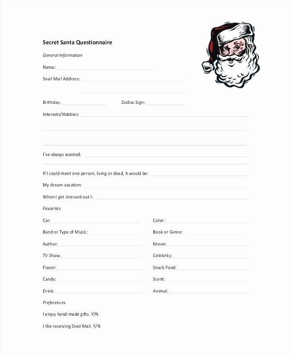 Office Secret Santa Questionnaire Templates Inspirational Secret Santa Printable – Laphatize