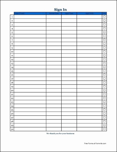 Office Sign In Sheet Template Fresh Free Basic Appointment Sign In Sheet Tall From formville