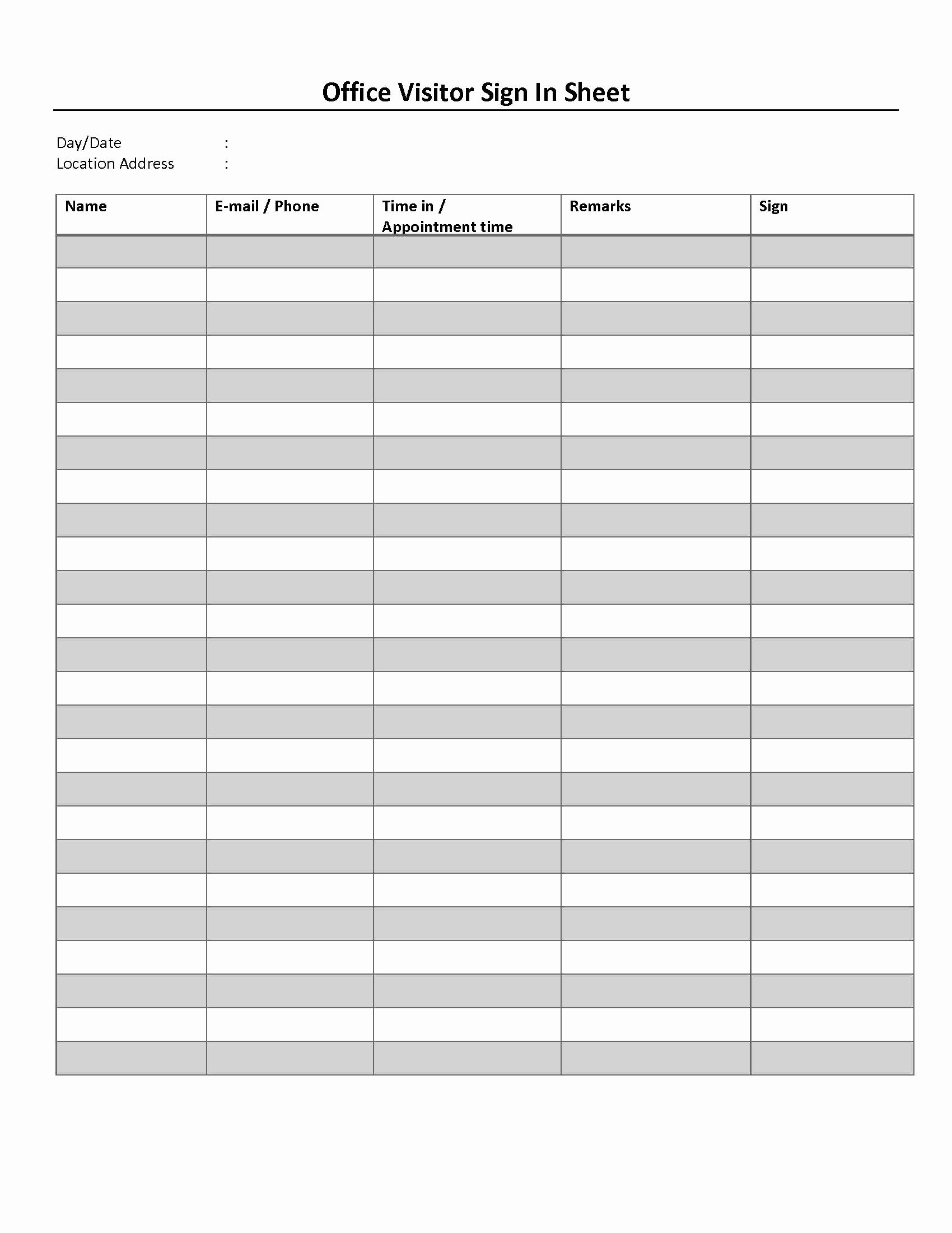 Office Sign In Sheet Template Fresh Free Fice Sign In Sheet