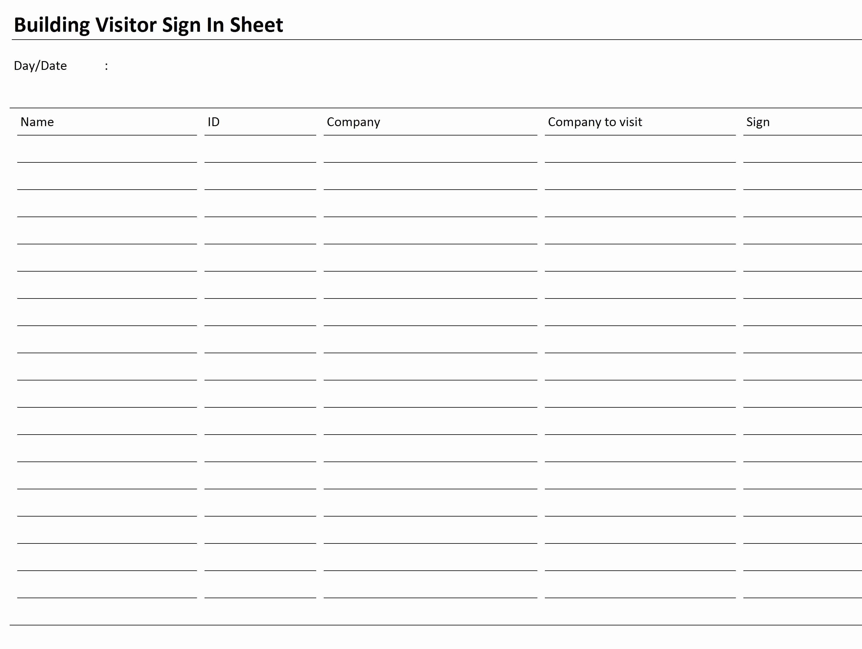 Office Sign In Sheet Template Luxury Free Building Visitor Sign In Sheet Template