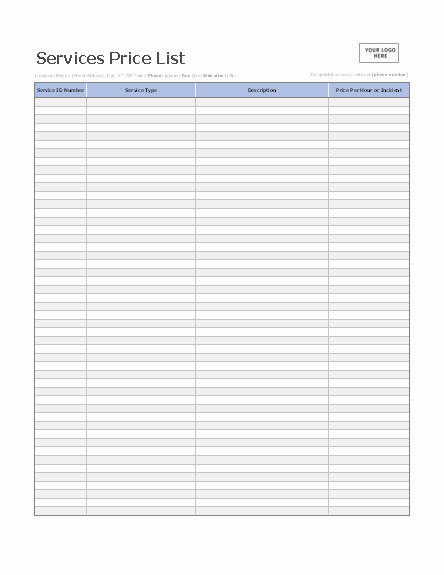 Office to Do List Template Lovely Service Price List