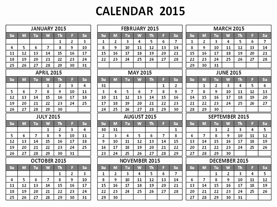 One Page 12 Month Calendar New Printable 2015 Calendar