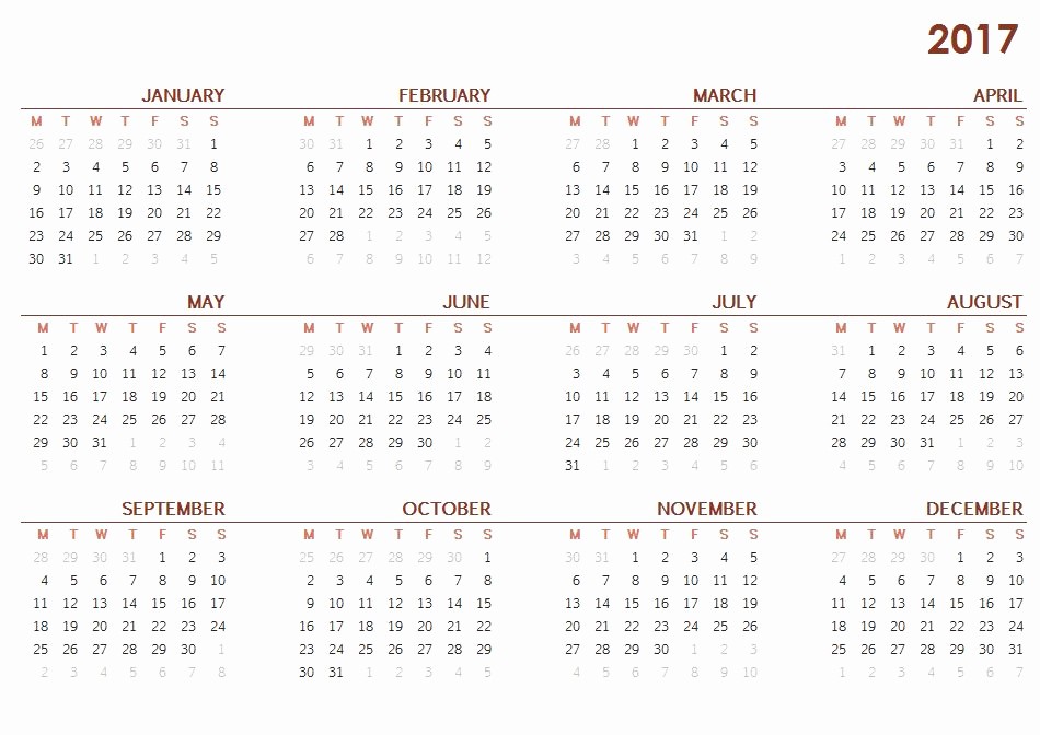 One Page Annual Calendar 2017 Beautiful 2017 Calendar E Page – Printable Calendar Templates