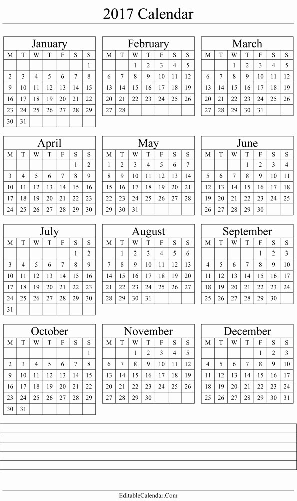 One Page Annual Calendar 2017 Elegant Yearly Calendar 2017 Printable Template