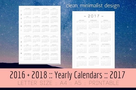 One Page Annual Calendar 2017 Fresh 2017 Printable Calendar Yearly Calendar 2017 2016 2018