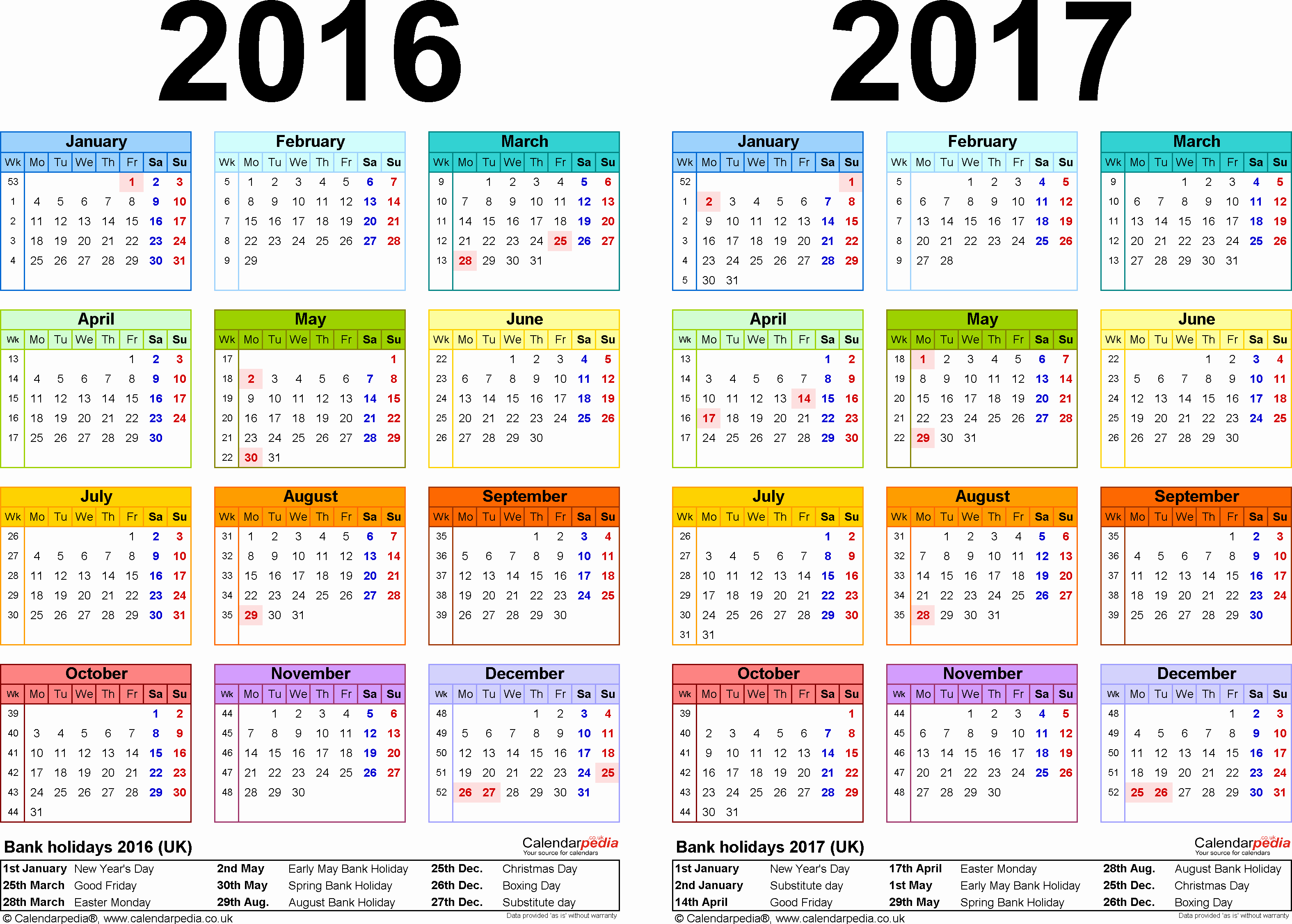 One Page Annual Calendar 2017 Inspirational Two Year Calendars for 2016 &amp; 2017 Uk for Pdf