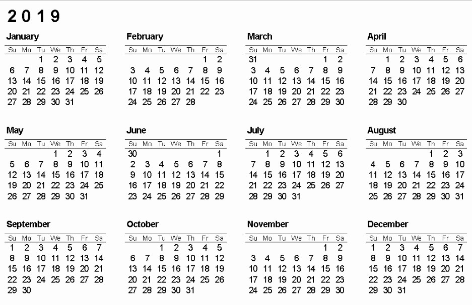 One Page Annual Calendar 2017 Unique 2019 Calendar E Page