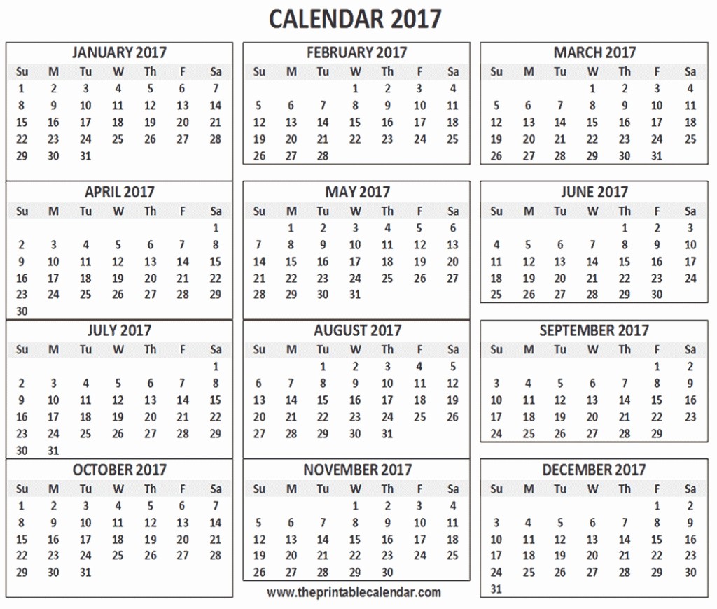One Page Year Calendar 2017 Unique 12 Month Printable Calendar 2018 One Page