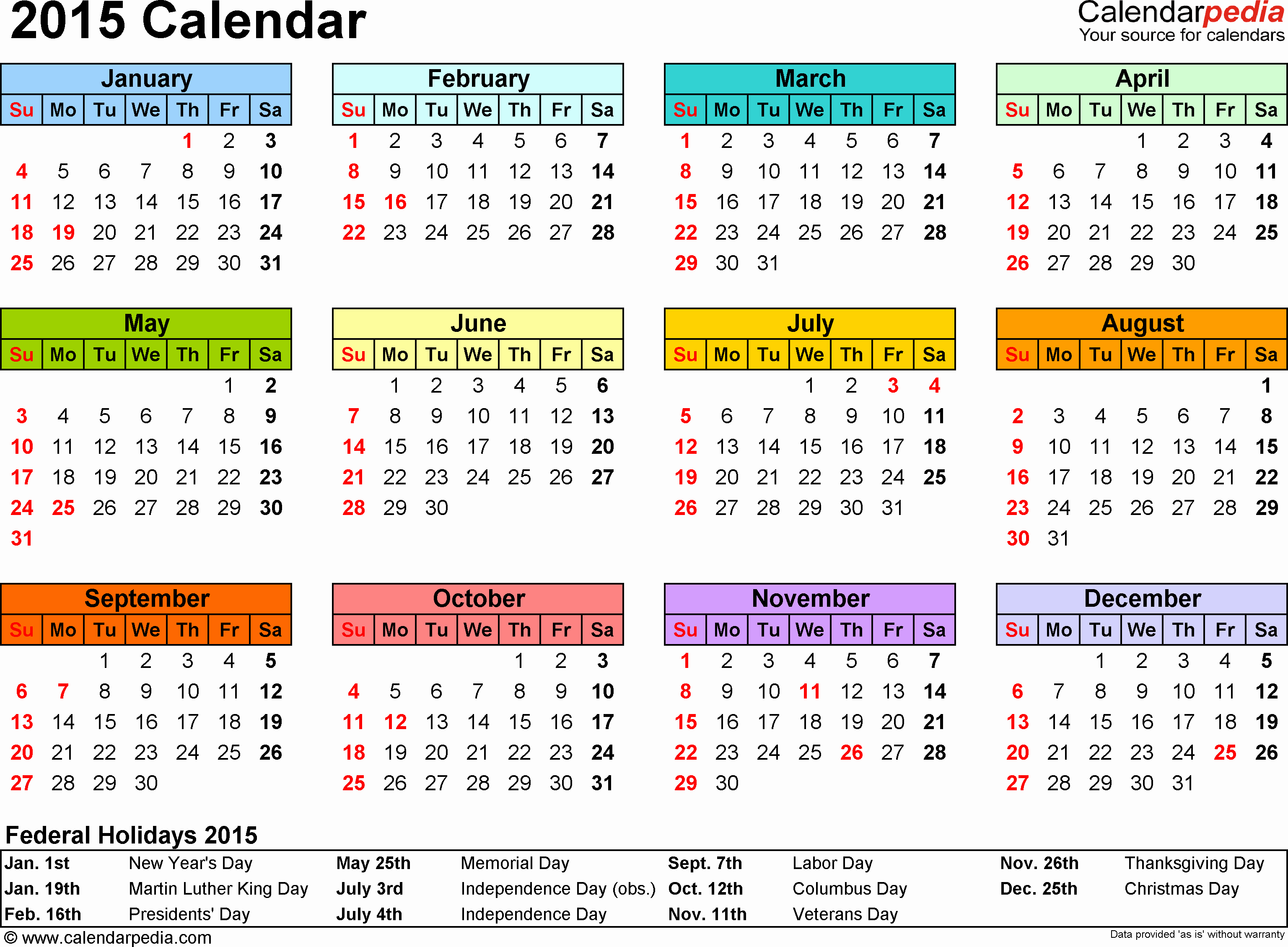 One Page Yearly Calendar 2015 Beautiful 2015 Calendar Excel Download 16 Free Printable Templates