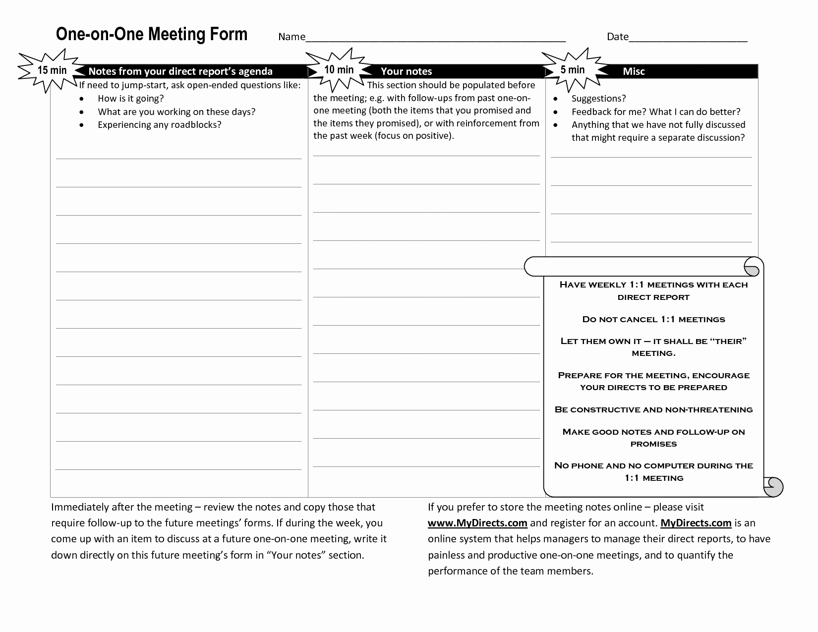 One to One Meeting Templates Best Of E On One Meeting Agenda Template