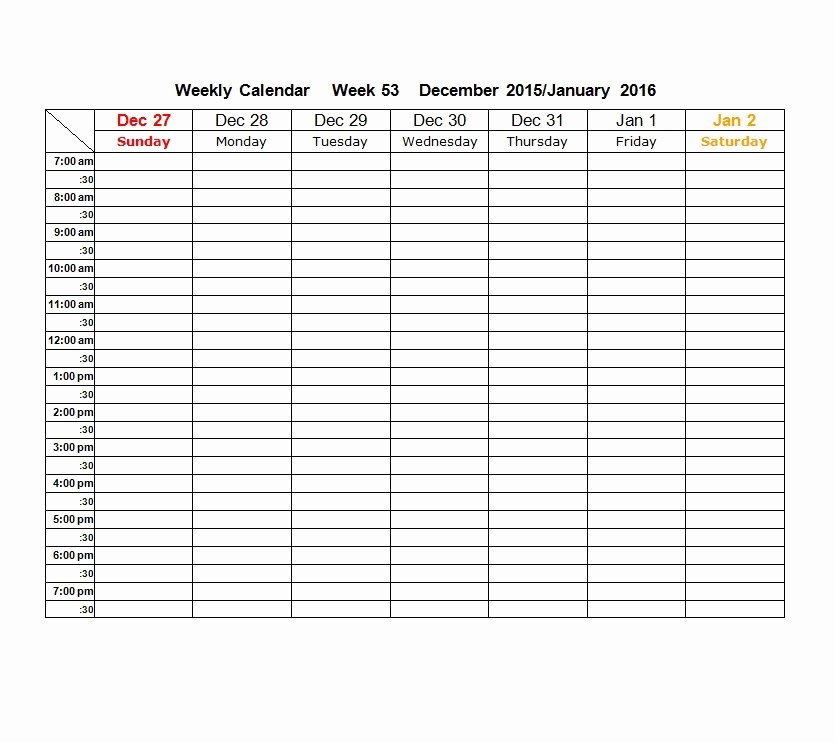 One Week Calendar with Hours Unique 26 Blank Weekly Calendar Templates [pdf Excel Word