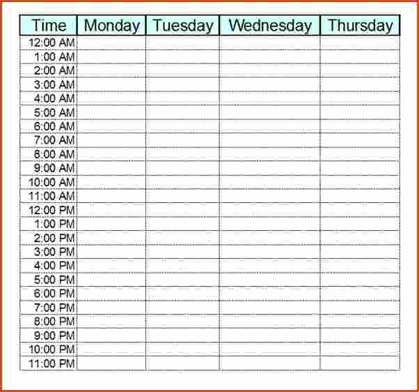 One Week Calendar with Hours Unique 4 Daily Hourly Schedule