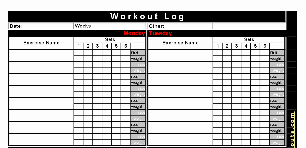 Online Food and Exercise Journal New Best Free Printable Workout Logs