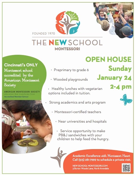 Open House Flyers for School Fresh Open House Jan 24 2 4 the New School Montessori
