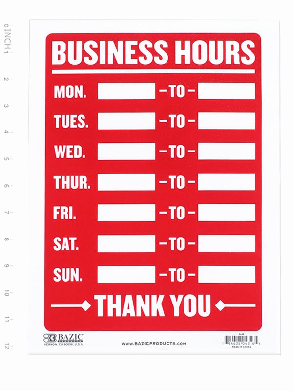 Opening Hours Template Microsoft Word Best Of Business Hours Sign • Open Mon Sun Write In From to Times