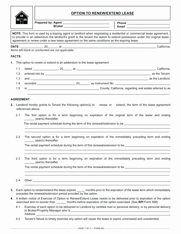 Option to Renew Lease form Awesome Residential Lease Agreement Renewal Template Lease