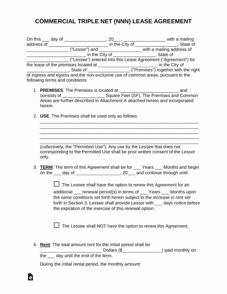 Option to Renew Lease form Inspirational Free Triple Net Nnn Mercial Lease Agreement Template