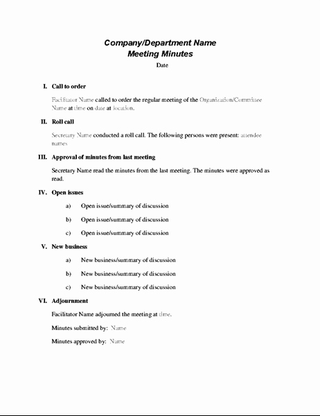 Order Of Business Meeting Agenda Awesome formal Meeting Minutes