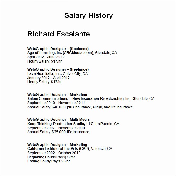 Origin Of the Word Resume Luxury 9 Sample Salary History Templates to Download for Free
