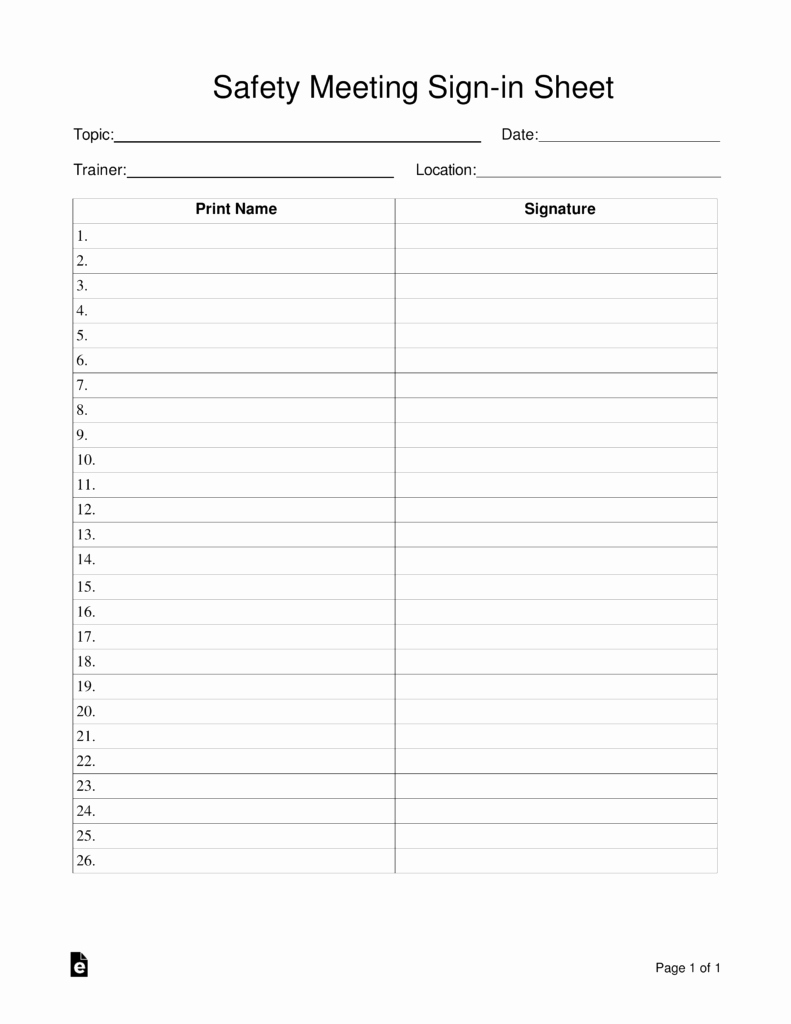 Osha Training Sign In Sheet Lovely Safety Meeting Sign In Sheet Template