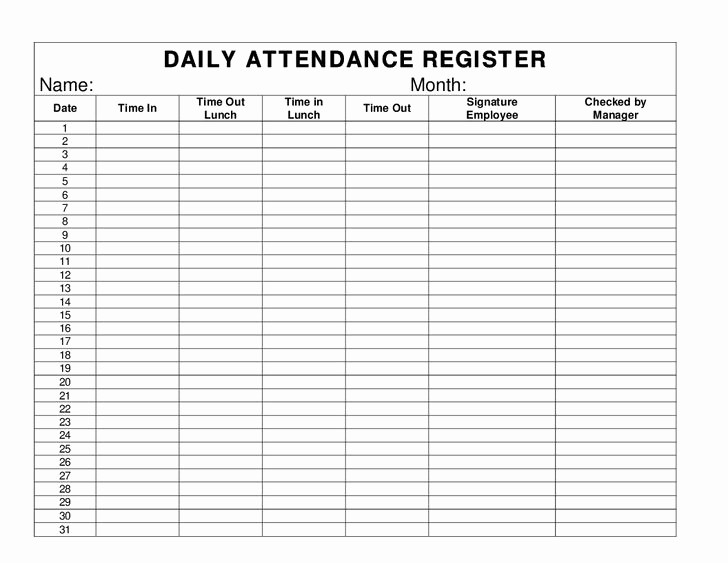 Overtime Sign Up Sheet Template Beautiful Daily attendance Overtime Register