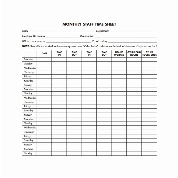 Overtime Sign Up Sheet Template Lovely 22 Sample Monthly Timesheet Templates to Download for Free