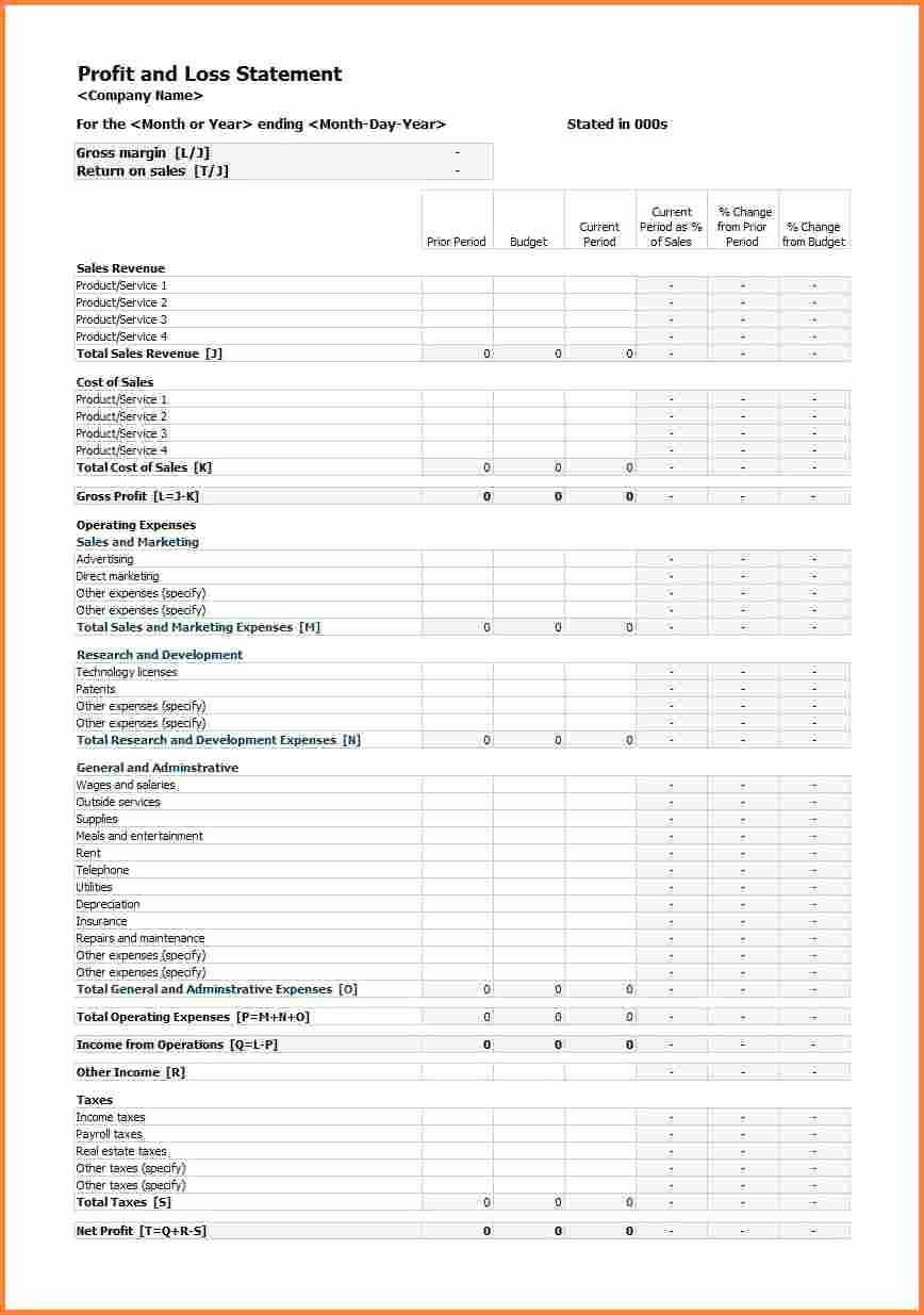 P and L Template Excel Luxury 7 Business Profit and Loss Spreadsheet