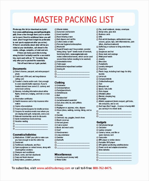 Packing List for Vacation Template Awesome Packing List Template 14 Free Word Pdf Documents