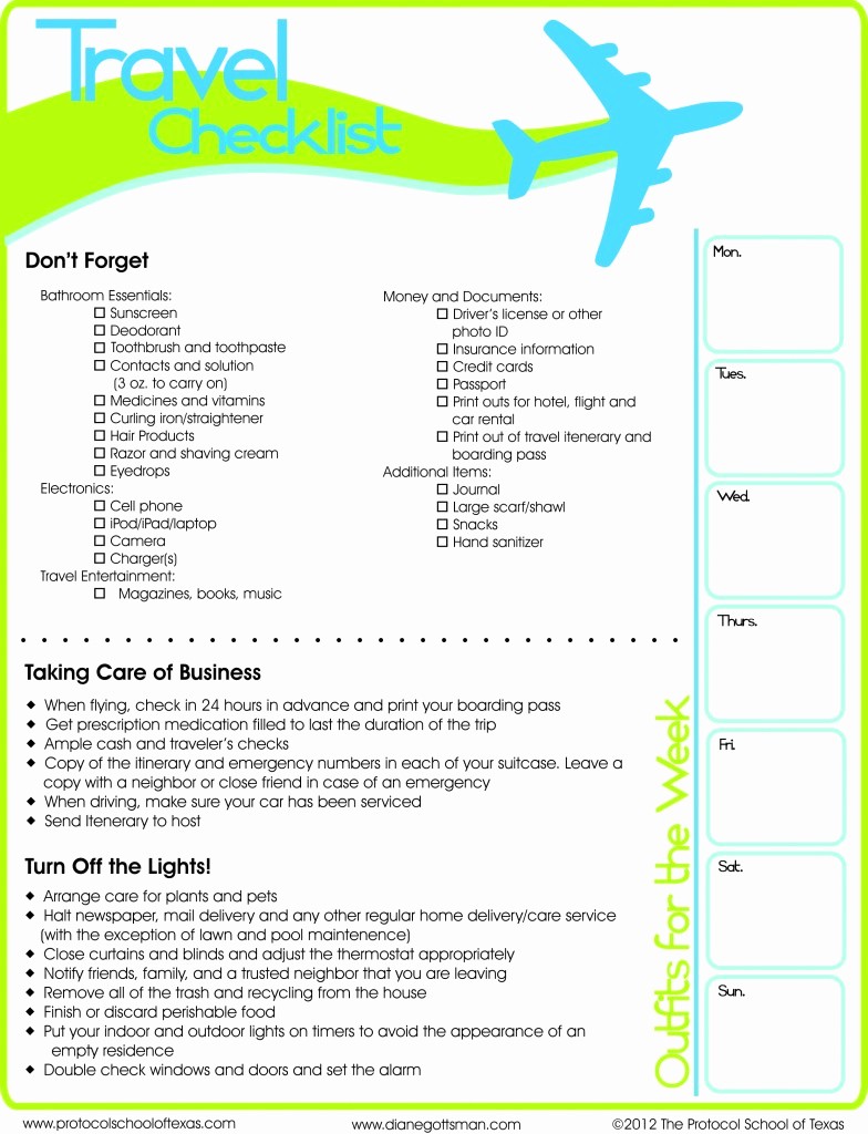 Packing List for Vacation Template Inspirational Travel Checklist Printable