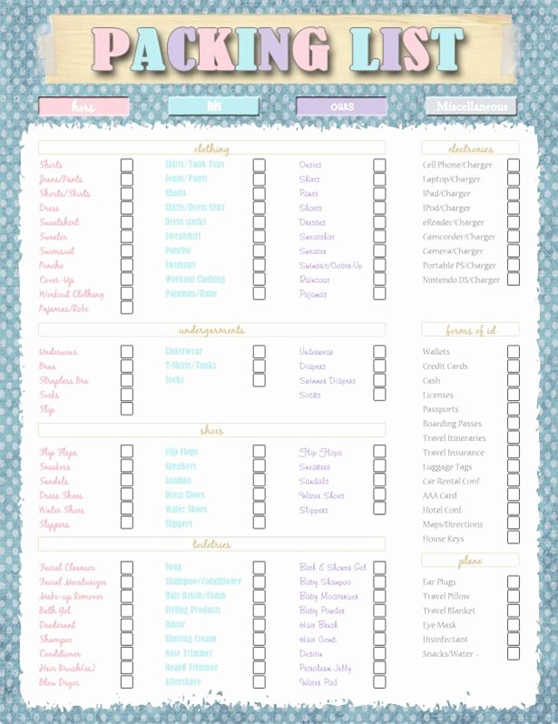 Packing List for Vacation Template Luxury Free Summer Vacation Packing List Printable